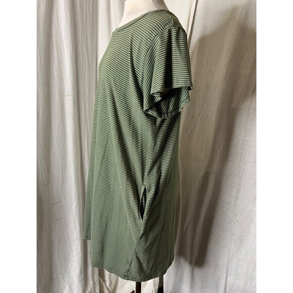 Terra & Sky Women's Striped Green OX (14W) T-Shirt Dress Mini Boho - Picture 2 of 10